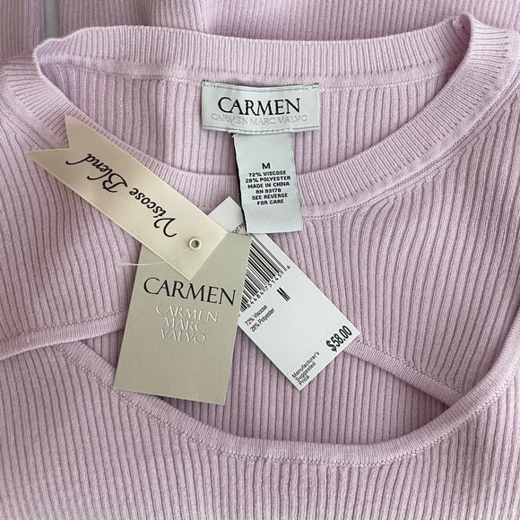 Carmen Marc Valvo | Ribbed Knit Top Keyhole Front Lavender - Picture 6 of 7